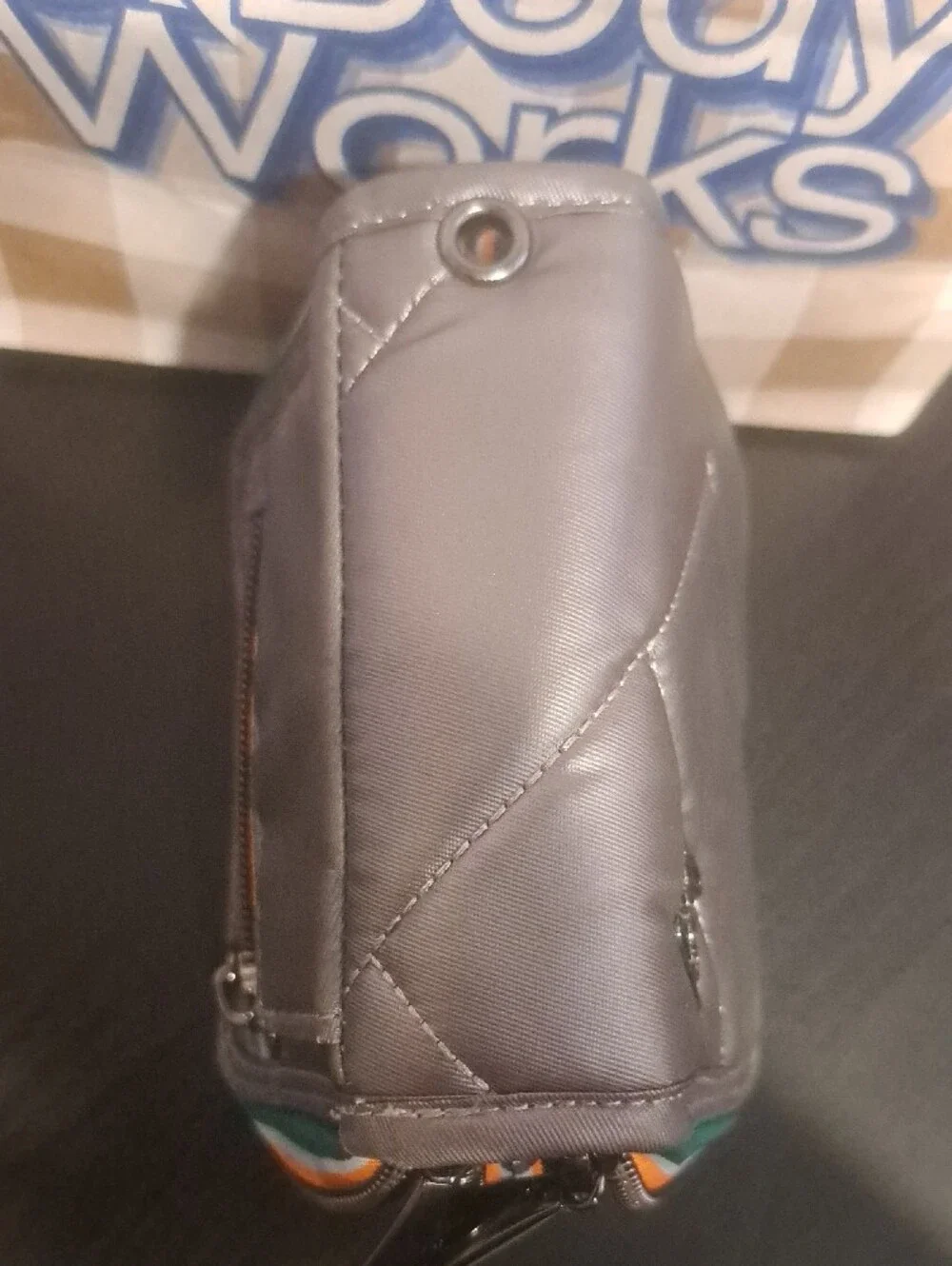 Lug Quilted Silver Wallet with Green and Orange Trim